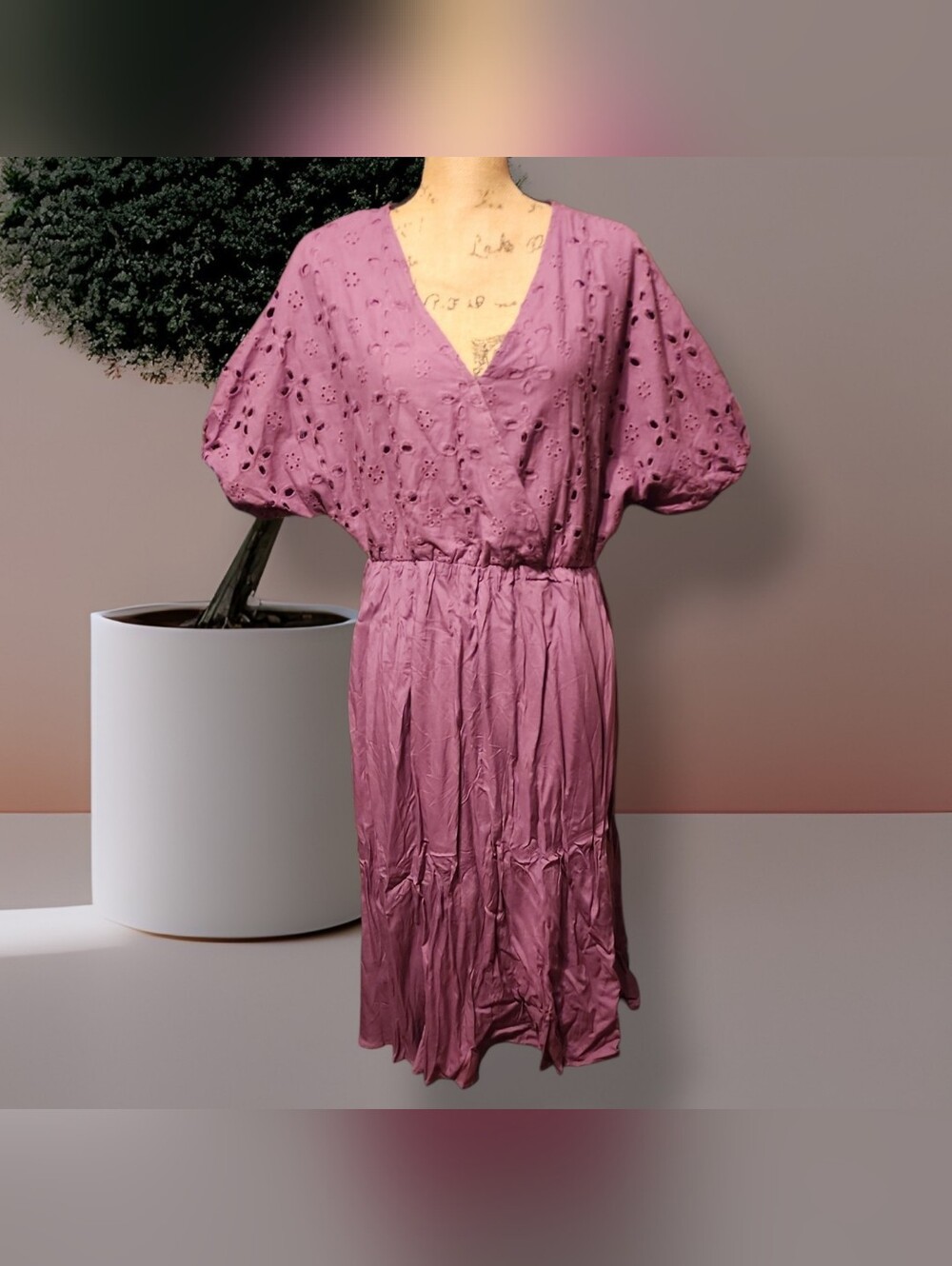 BloomChic Mauve/Purple Eyelet Faux Wrap Dress